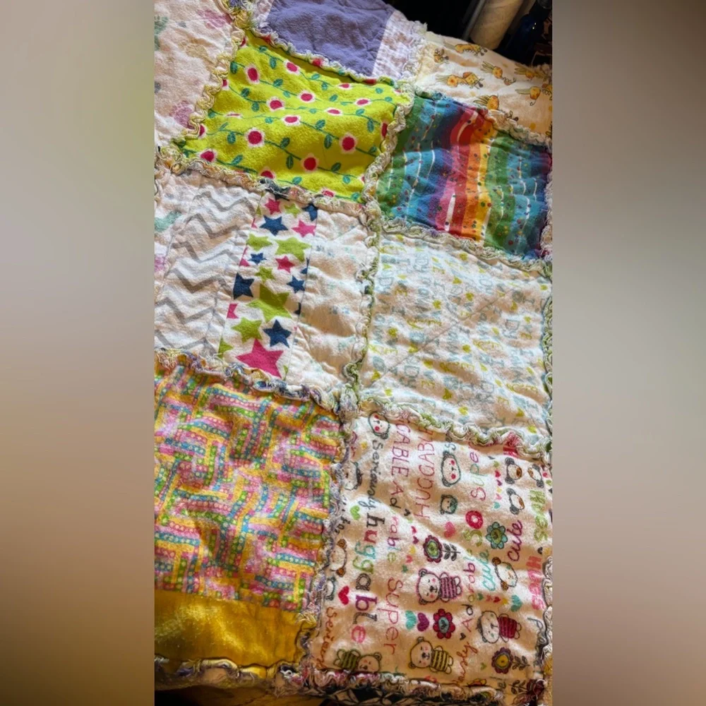Handmade patchwork quilt, baby blanket, two-sided 38 wide 38 long